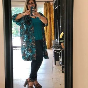 Arizona Jean Teal Floral Print Kimono, XL